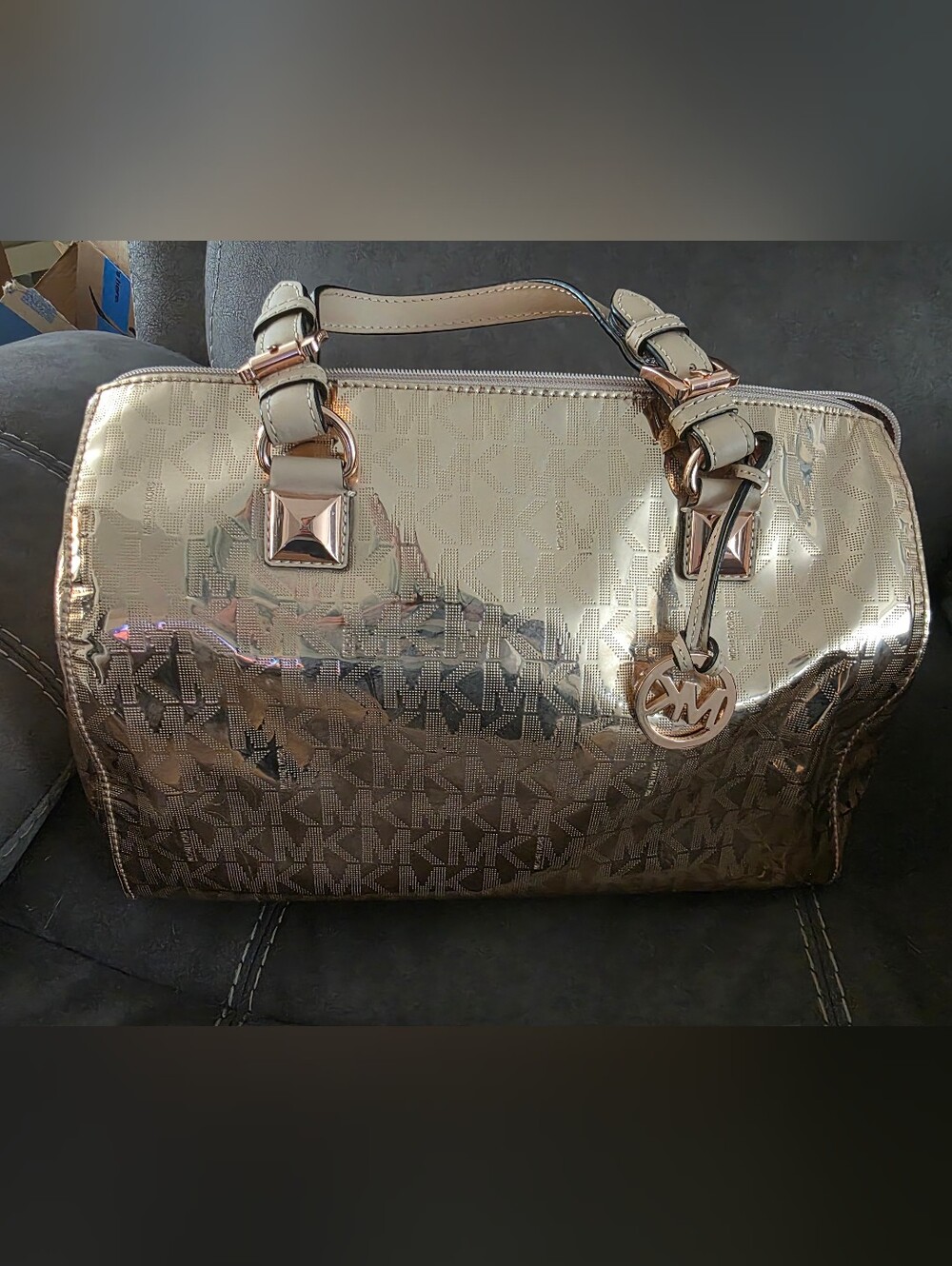Michael Kors Rose Gold Metallic Logo Satchel